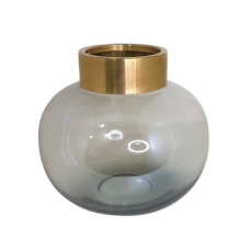 Vaso de Vidro Fume com Dourado M