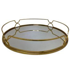 Bandeja Redonda de Metal Dourado G