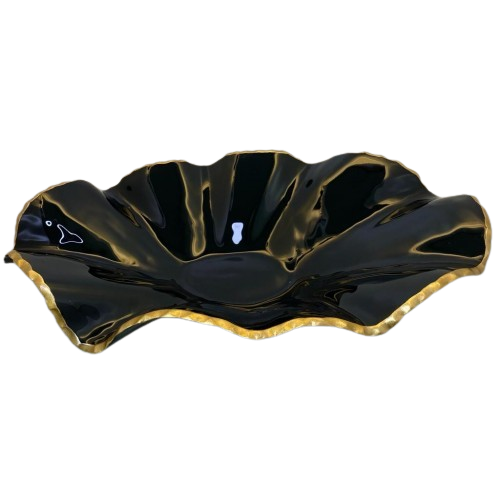 Centro de Mesa em Vidro Orgânico Preto e Dourado Centro de Mesa em Vidro Orgânico Preto e Dourado